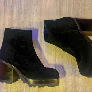 Jeffrey Campbell Black Suede Chunky Heel Ankle Boots
